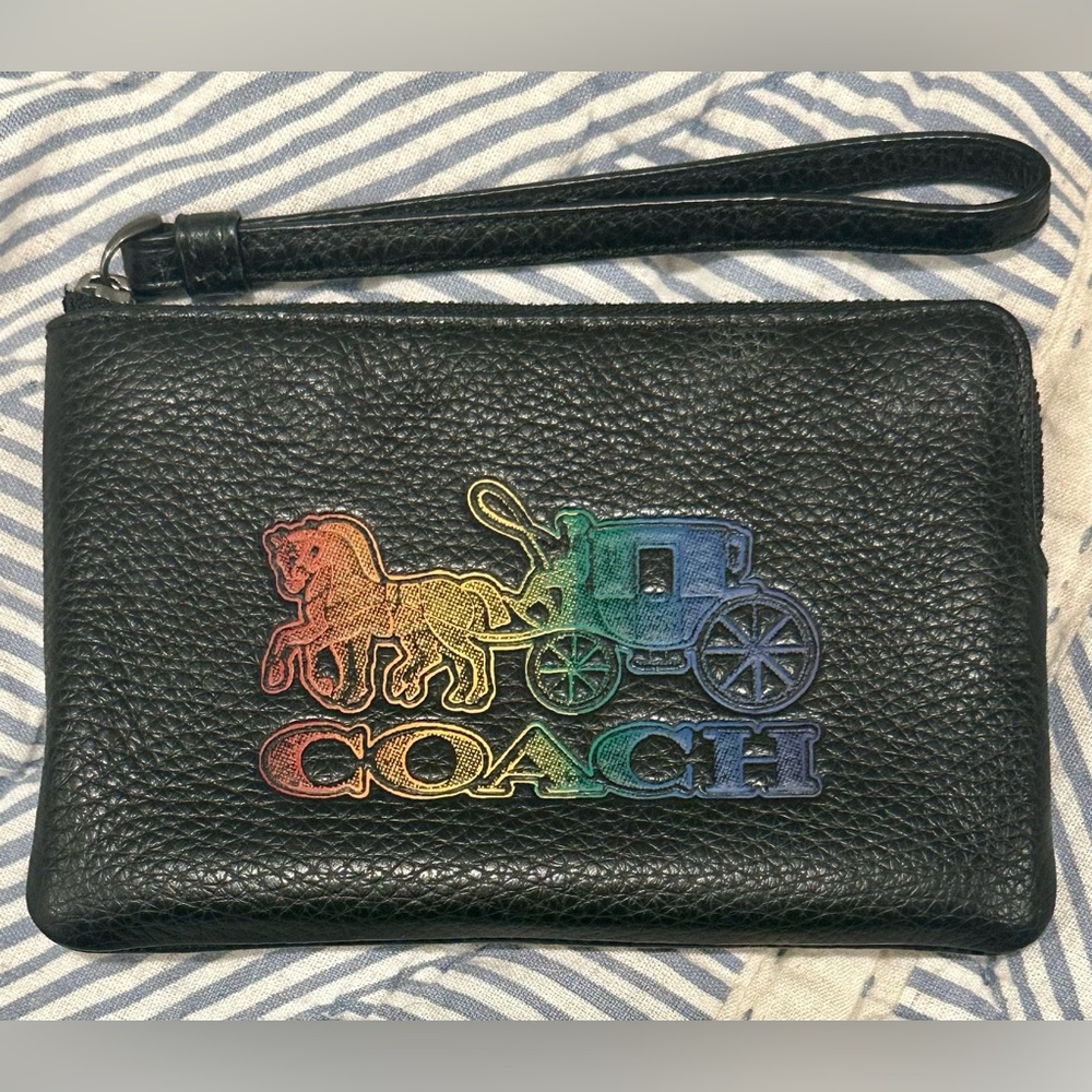 Coach Black Wristlet with Multicolor Logo